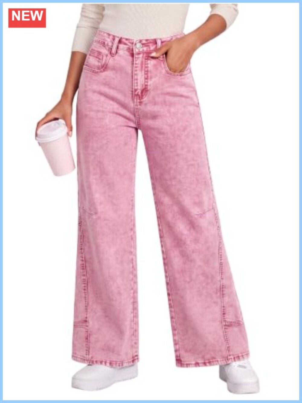 Wide Leg High Rise Stretch Patchwork Denim Jeans Relaxed Fit